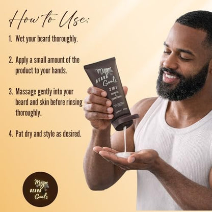Major Beard Goals 2-in-1 Beard Wash & Conditioner for Men – Gentle Beard Shampoo & Conditioner for Soft, Hydrated, Nourished Facial Hair – Natural Ingredients – 7 oz Avelisse