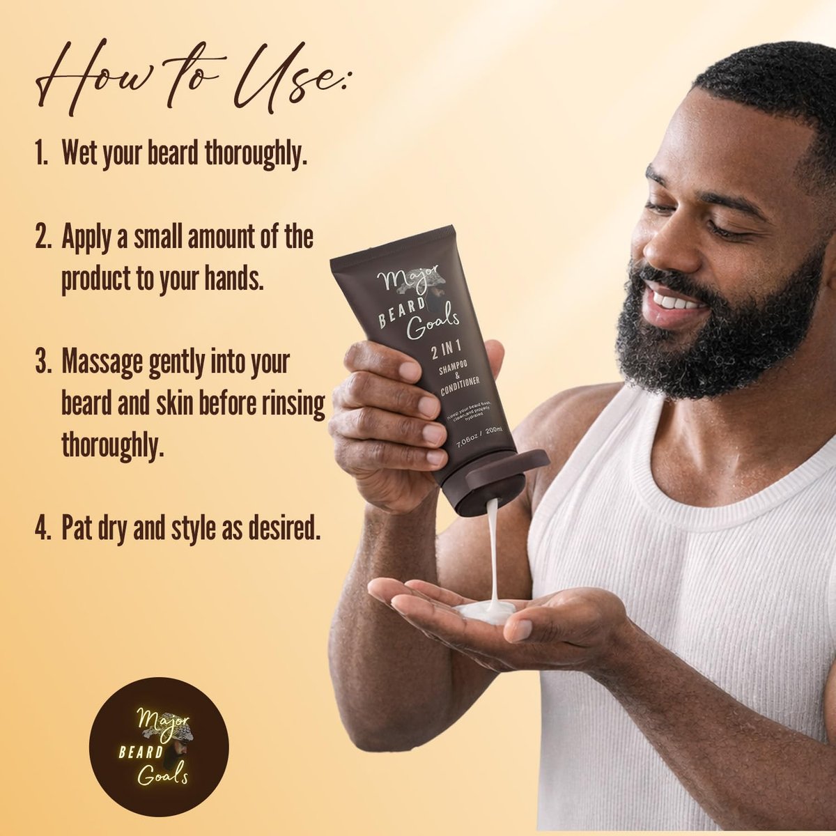 Major Beard Goals 2-in-1 Beard Wash & Conditioner for Men – Gentle Beard Shampoo & Conditioner for Soft, Hydrated, Nourished Facial Hair – Natural Ingredients – 7 oz Avelisse
