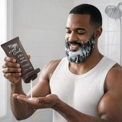 Major Beard Goals 2-in-1 Beard Wash & Conditioner for Men – Gentle Beard Shampoo & Conditioner for Soft, Hydrated, Nourished Facial Hair – Natural Ingredients – 7 oz Avelisse