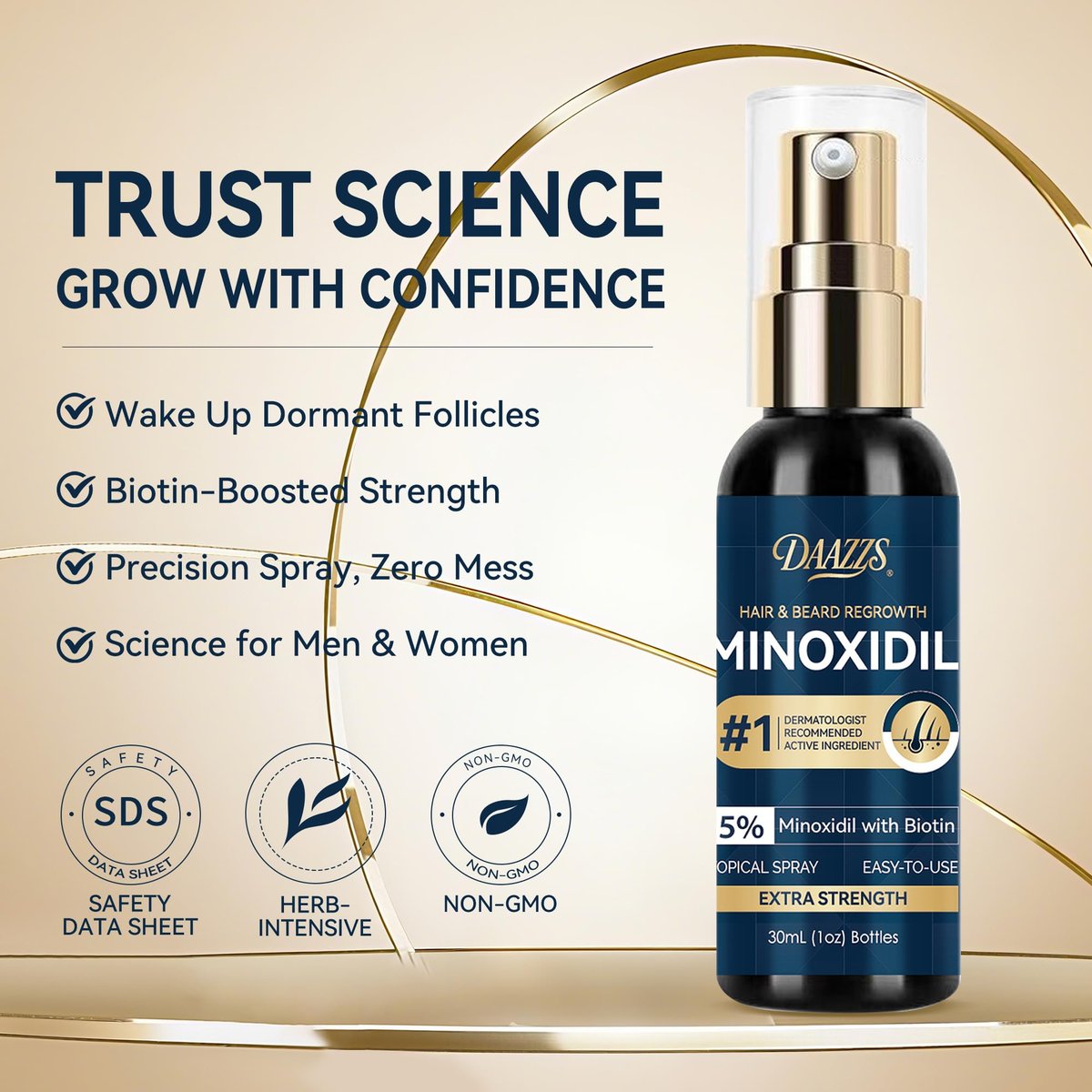 5% Minoxidil Hair Growth for Men and Women: Extra Strength Topical Solution with Biotin - Regrowth Serum for Beard and Scalp, 2-Pack - görsel 3