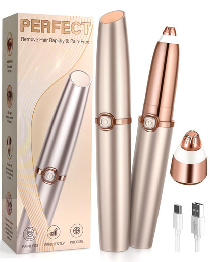 TeethBliss Rechargeable Eyebrow Trimmer for Women – Electric Painless Eyebrow Razor with LED Light & 2 Replacement Heads, Facial Hair Remover for Eyebrows, Lips, Face (Light Gold) Avelisse