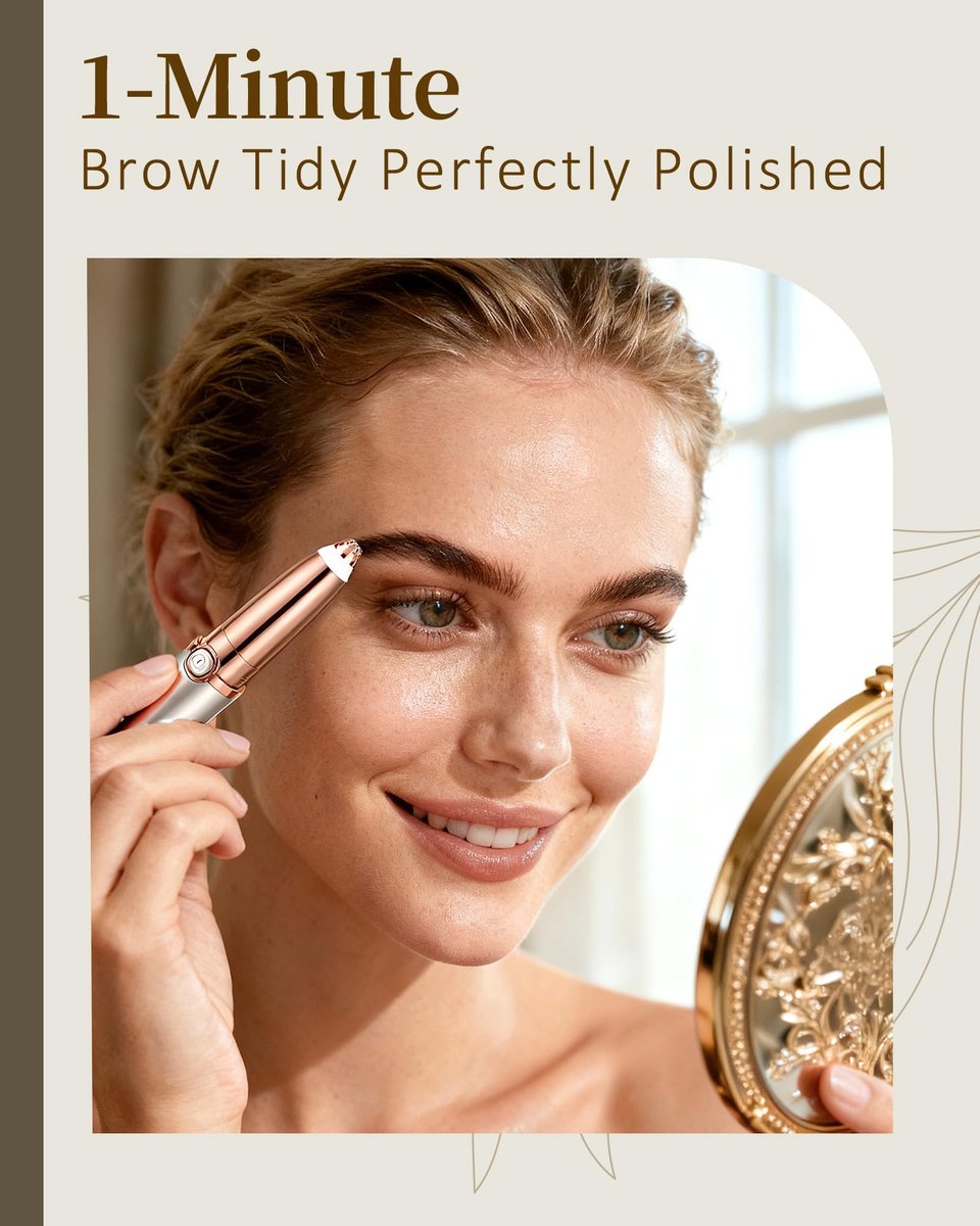 TeethBliss Rechargeable Eyebrow Trimmer for Women – Electric Painless Eyebrow Razor with LED Light & 2 Replacement Heads, Facial Hair Remover for Eyebrows, Lips, Face (Light Gold) Avelisse