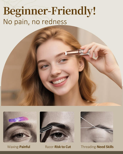 TeethBliss Rechargeable Eyebrow Trimmer for Women – Electric Painless Eyebrow Razor with LED Light & 2 Replacement Heads, Facial Hair Remover for Eyebrows, Lips, Face (Light Gold) Avelisse