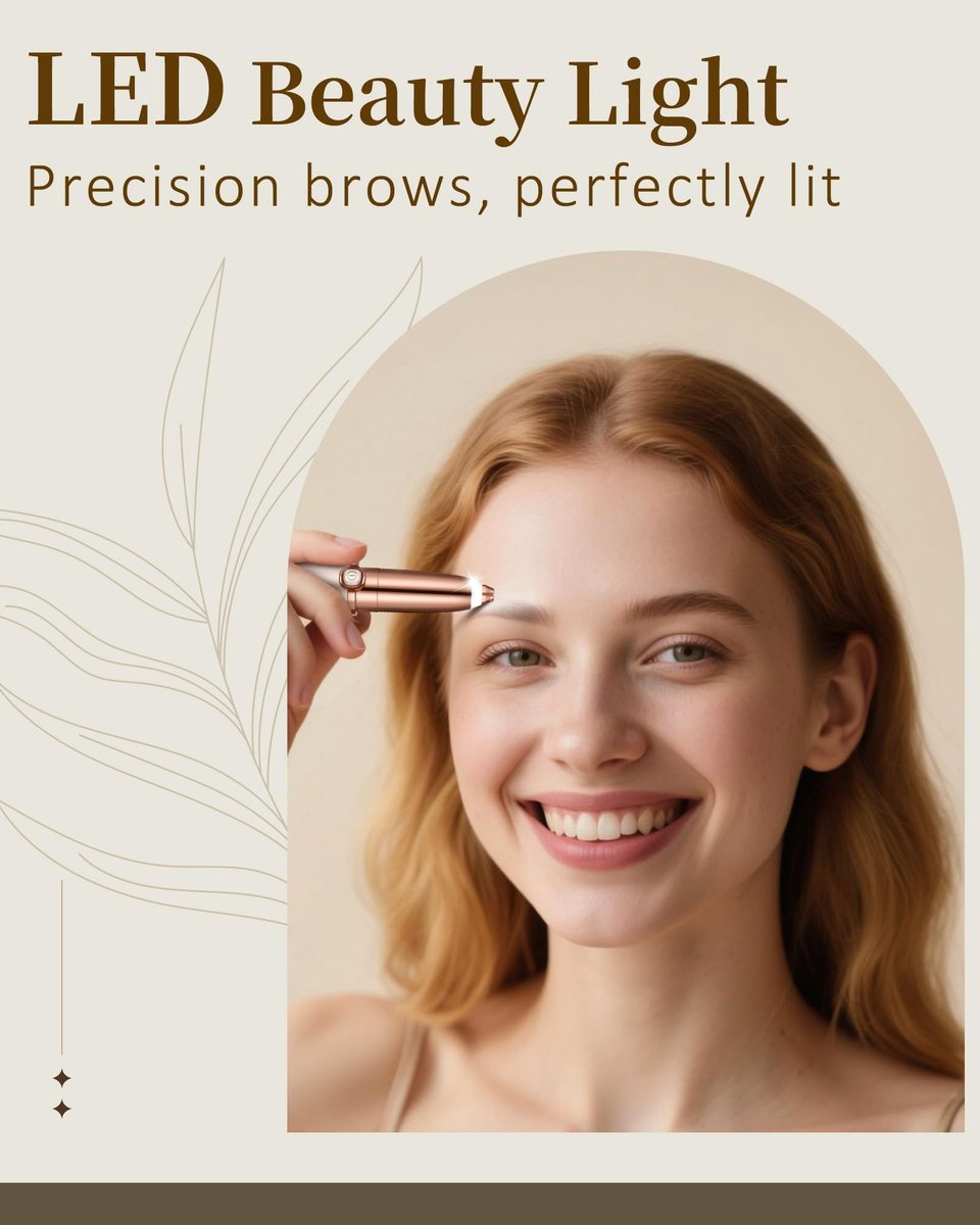 TeethBliss Rechargeable Eyebrow Trimmer for Women – Electric Painless Eyebrow Razor with LED Light & 2 Replacement Heads, Facial Hair Remover for Eyebrows, Lips, Face (Light Gold) Avelisse