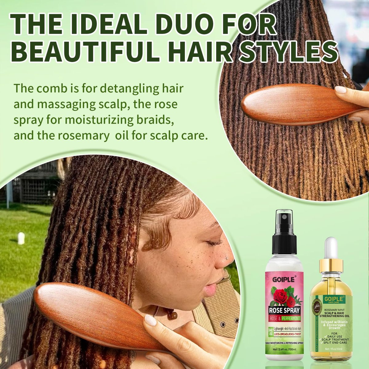 Rose Water Hair Loc Spray Refreshing for Locs – Hydrating Scalp Moisturizer with Dreadlock Brush, Wide Tooth Comb & Rosemary Oil Set for Hair Growth Avelisse