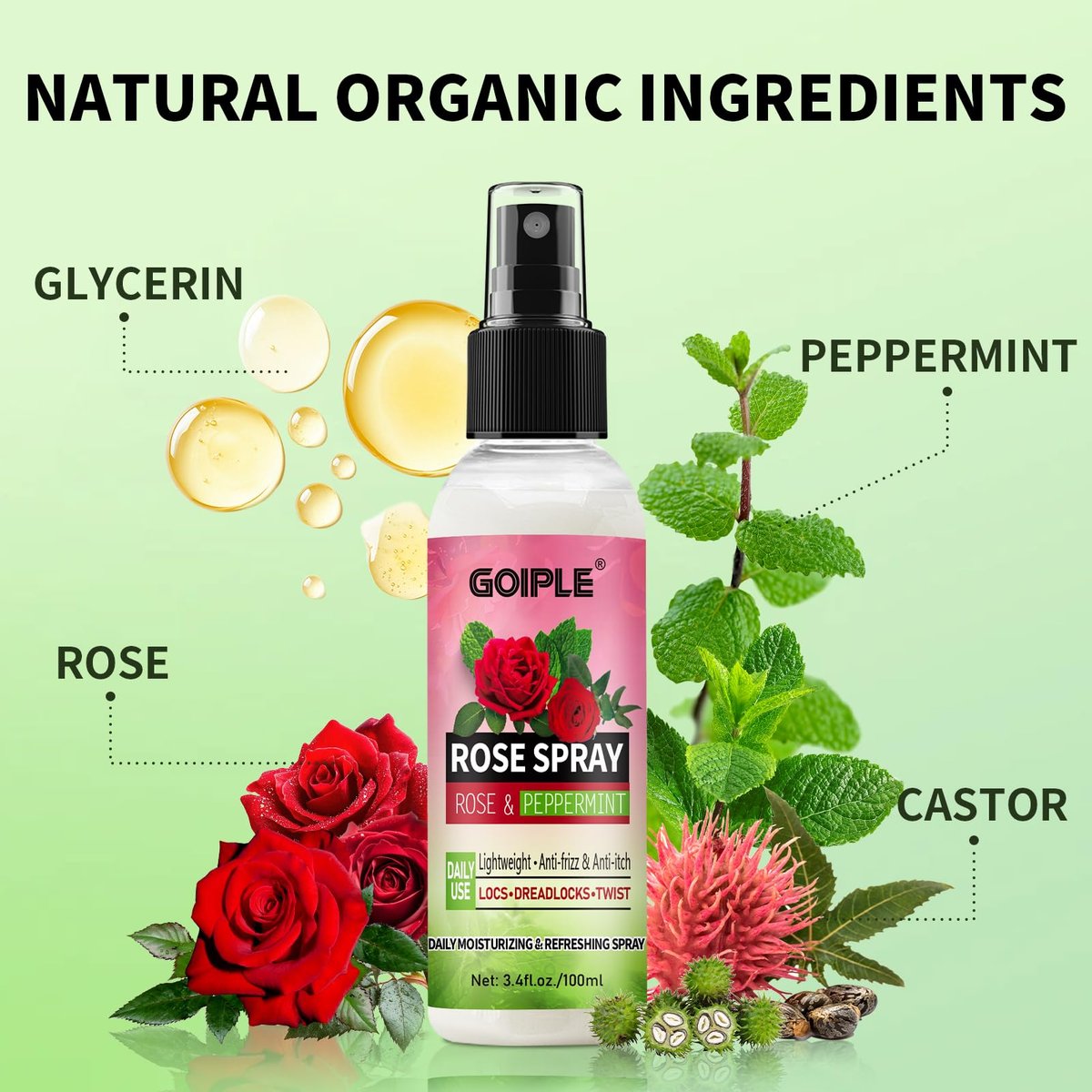 Rose Water Hair Loc Spray Refreshing for Locs – Hydrating Scalp Moisturizer with Dreadlock Brush, Wide Tooth Comb & Rosemary Oil Set for Hair Growth Avelisse
