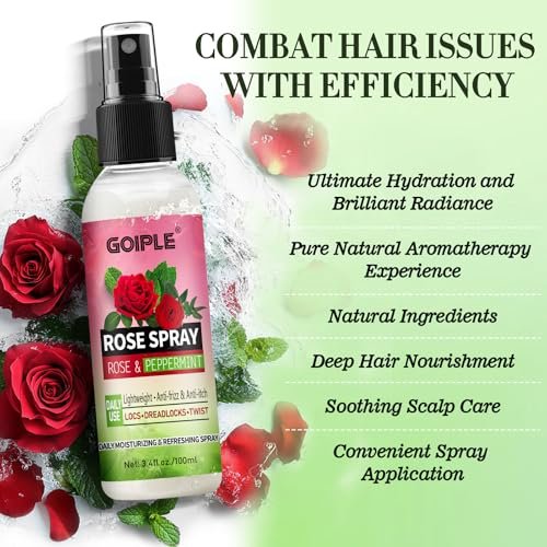 Rose Water Hair Loc Spray Refreshing for Locs – Hydrating Scalp Moisturizer with Dreadlock Brush, Wide Tooth Comb & Rosemary Oil Set for Hair Growth Avelisse