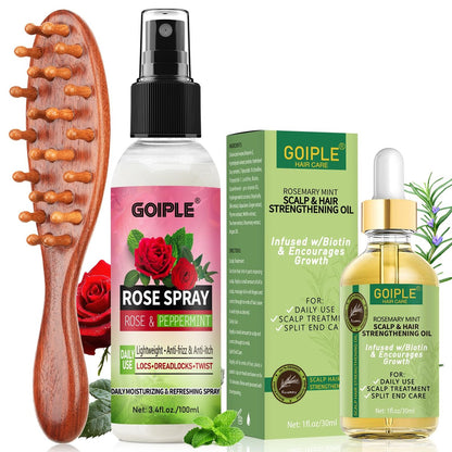 Rose Water Hair Loc Spray Refreshing for Locs – Hydrating Scalp Moisturizer with Dreadlock Brush, Wide Tooth Comb & Rosemary Oil Set for Hair Growth Avelisse
