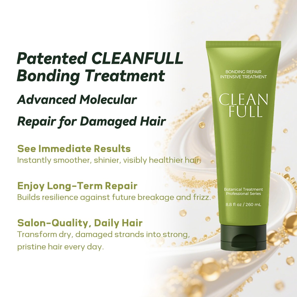 CLEANFULL Hydrate Soft Conditioner for Dry Damaged Hair - Botanical Bonding Repair Treatment, Nourishes Hair Mask for Color Treated Brittle Hair, Strengthens & Adds Shine (8.8 fl oz) Avelisse