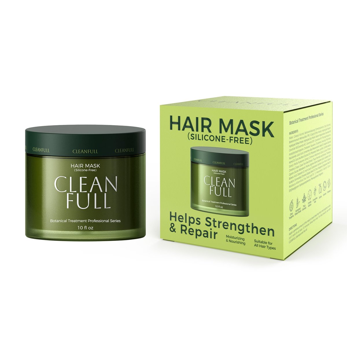 CLEANFULL Botanical Keratin Hair Mask – Silicone Free Deep Repair Conditioner for Dry Damaged Hair, Vegan 10 fl oz Avelisse