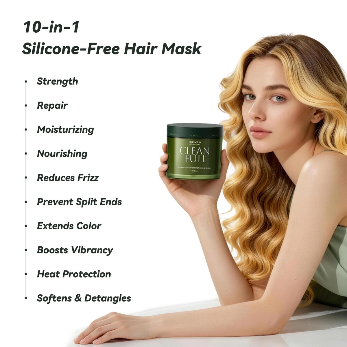 CLEANFULL Botanical Keratin Hair Mask – Silicone Free Deep Repair Conditioner for Dry Damaged Hair, Vegan 10 fl oz Avelisse