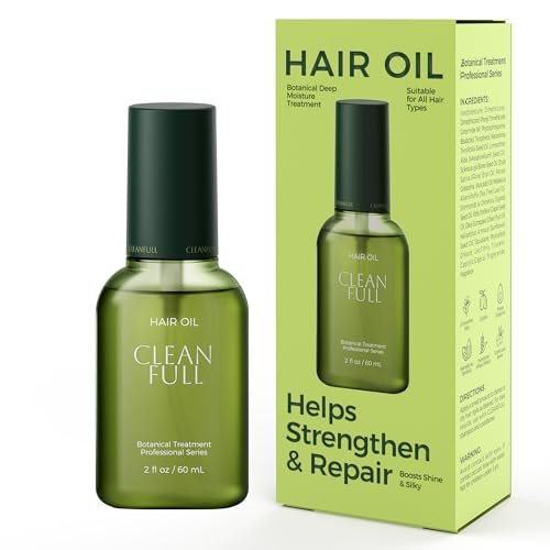 CLEANFULL Botanical Hair Oil for Dry & Damaged Hair – Lightweight Leave-In Serum with Heat Protection, Frizz Control, Shine & Split End Care, Vegan & Cruelty-Free, Paraben & Sulfate Free (2 fl oz) Avelisse