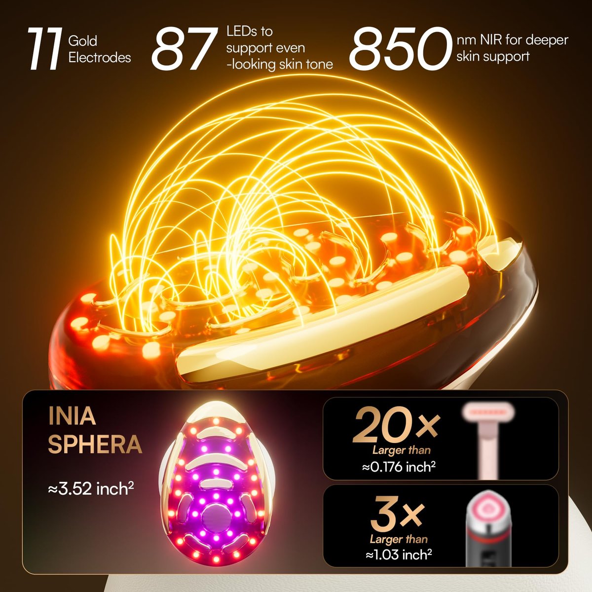 INIA SPHERA Upgraded 8-in-1 Microcurrent Facial Device for Face & Neck – Red Light, Thermal & Cooling Beauty Tool, 5 Custom Modes, At-Home Skin Stimulation & Glow Care Skincare Tool Avelisse