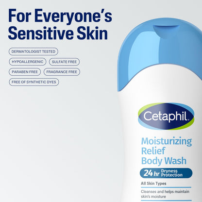 Cetaphil Moisturizing Body Wash 16.9 fl oz - Hydrating Gentle Cleanser for Sensitive & Dry Skin