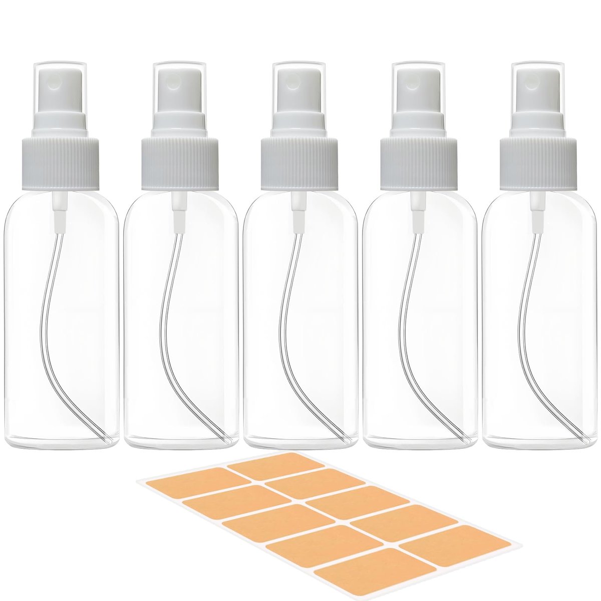 DNSEN 5 Pack 3.4 oz Travel Spray Bottles - TSA Approved Fine Mist Refillable Empty Clear Plastic Bottles with Labels - görsel 1