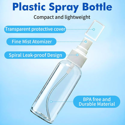 DNSEN 5 Pack 3.4 oz Travel Spray Bottles - TSA Approved Fine Mist Refillable Empty Clear Plastic Bottles with Labels