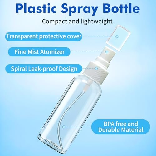 DNSEN 5 Pack 3.4 oz Travel Spray Bottles - TSA Approved Fine Mist Refillable Empty Clear Plastic Bottles with Labels - görsel 4