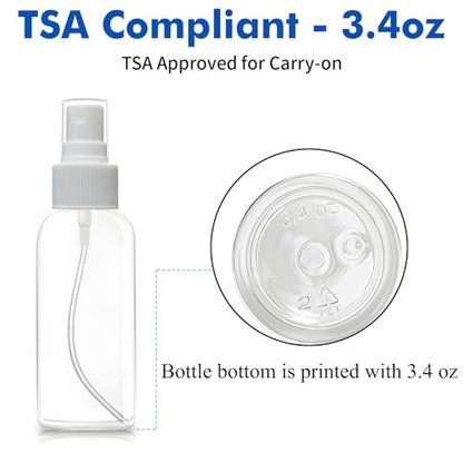 DNSEN 5 Pack 3.4 oz Travel Spray Bottles - TSA Approved Fine Mist Refillable Empty Clear Plastic Bottles with Labels