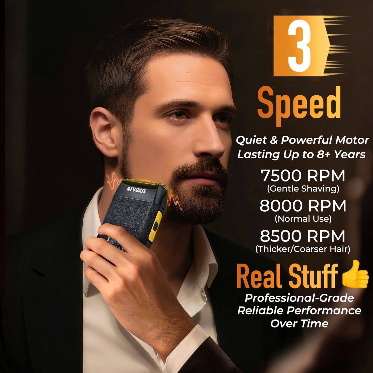 8500RPM Leather-Wrapped Close Shave Foil Shaver for Men - 3-Speed Electric Razor with Travel Case, USB-C Rechargeable, 200min Runtime Avelisse