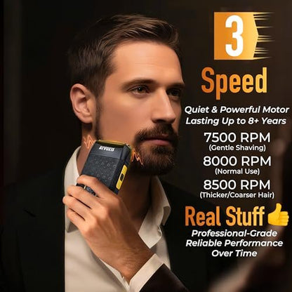 8500RPM Leather-Wrapped Close Shave Foil Shaver for Men - 3-Speed Electric Razor with Travel Case, USB-C Rechargeable, 200min Runtime Avelisse