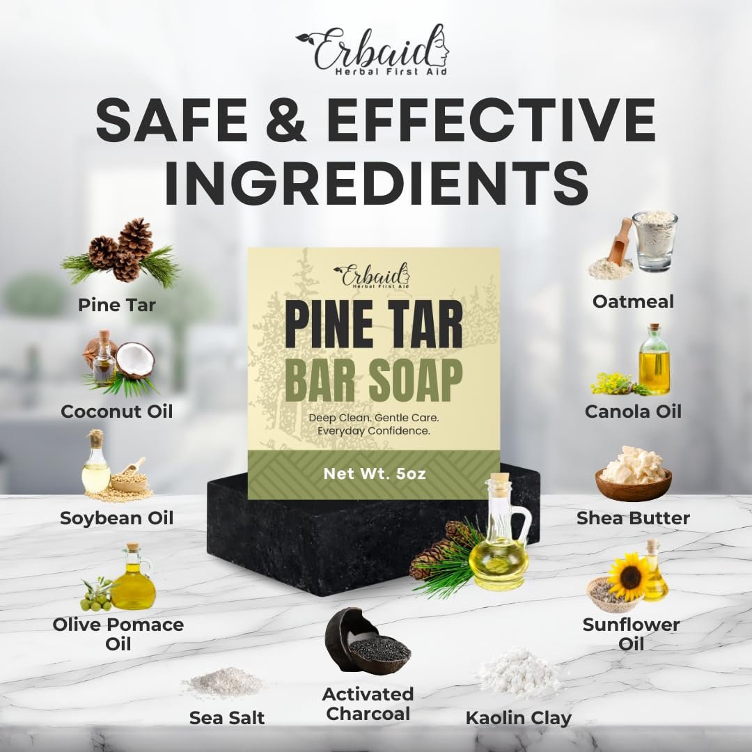 Pine Tar Soap – Natural Cleansing Bar for Men with Activated Charcoal & Colloidal Oatmeal – Acne, Eczema, Psoriasis & Itch Relief – Face & Body Wash – Made in the USA (5 oz) - görsel 11