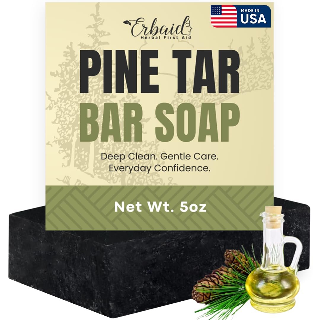Pine Tar Soap – Natural Cleansing Bar for Men with Activated Charcoal & Colloidal Oatmeal – Acne, Eczema, Psoriasis & Itch Relief – Face & Body Wash – Made in the USA (5 oz) - görsel 1