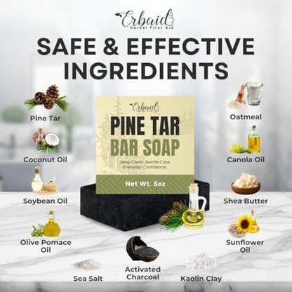 Pine Tar Soap – Natural Cleansing Bar for Men with Activated Charcoal & Colloidal Oatmeal – Acne, Eczema, Psoriasis & Itch Relief – Face & Body Wash – Made in the USA (5 oz)