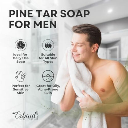 Pine Tar Soap – Natural Cleansing Bar for Men with Activated Charcoal & Colloidal Oatmeal – Acne, Eczema, Psoriasis & Itch Relief – Face & Body Wash – Made in the USA (5 oz)