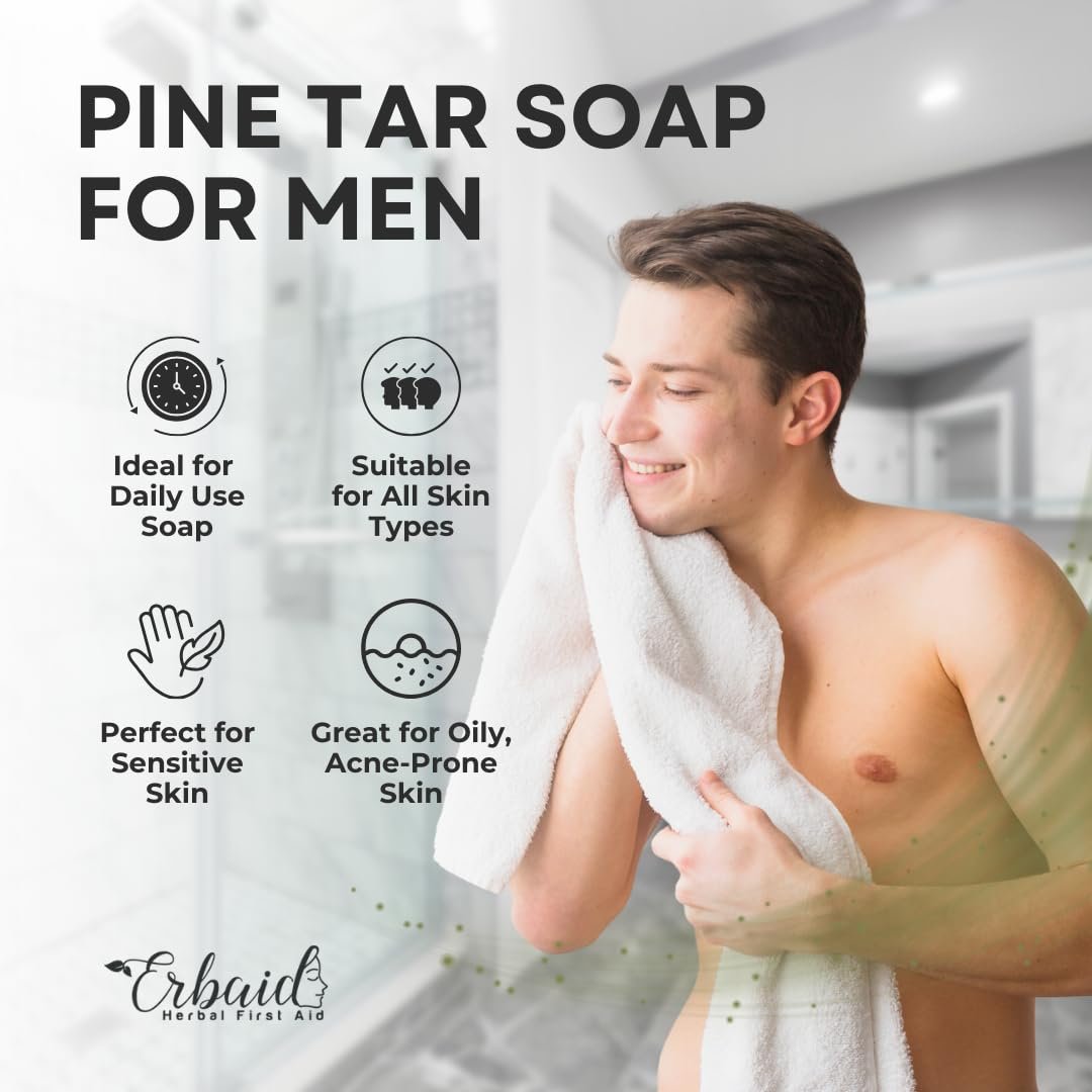 Pine Tar Soap – Natural Cleansing Bar for Men with Activated Charcoal & Colloidal Oatmeal – Acne, Eczema, Psoriasis & Itch Relief – Face & Body Wash – Made in the USA (5 oz) - görsel 9