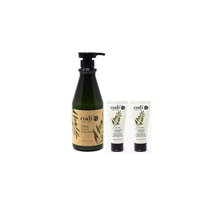 CodiNCodi Hand & Body Lotion – Olive 750 ml Bottle and 2 Tubes – Professional Size Moisturizer with Natural Extracts – Hydrating, Non-Greasy Formula for All Skin Types Avelisse