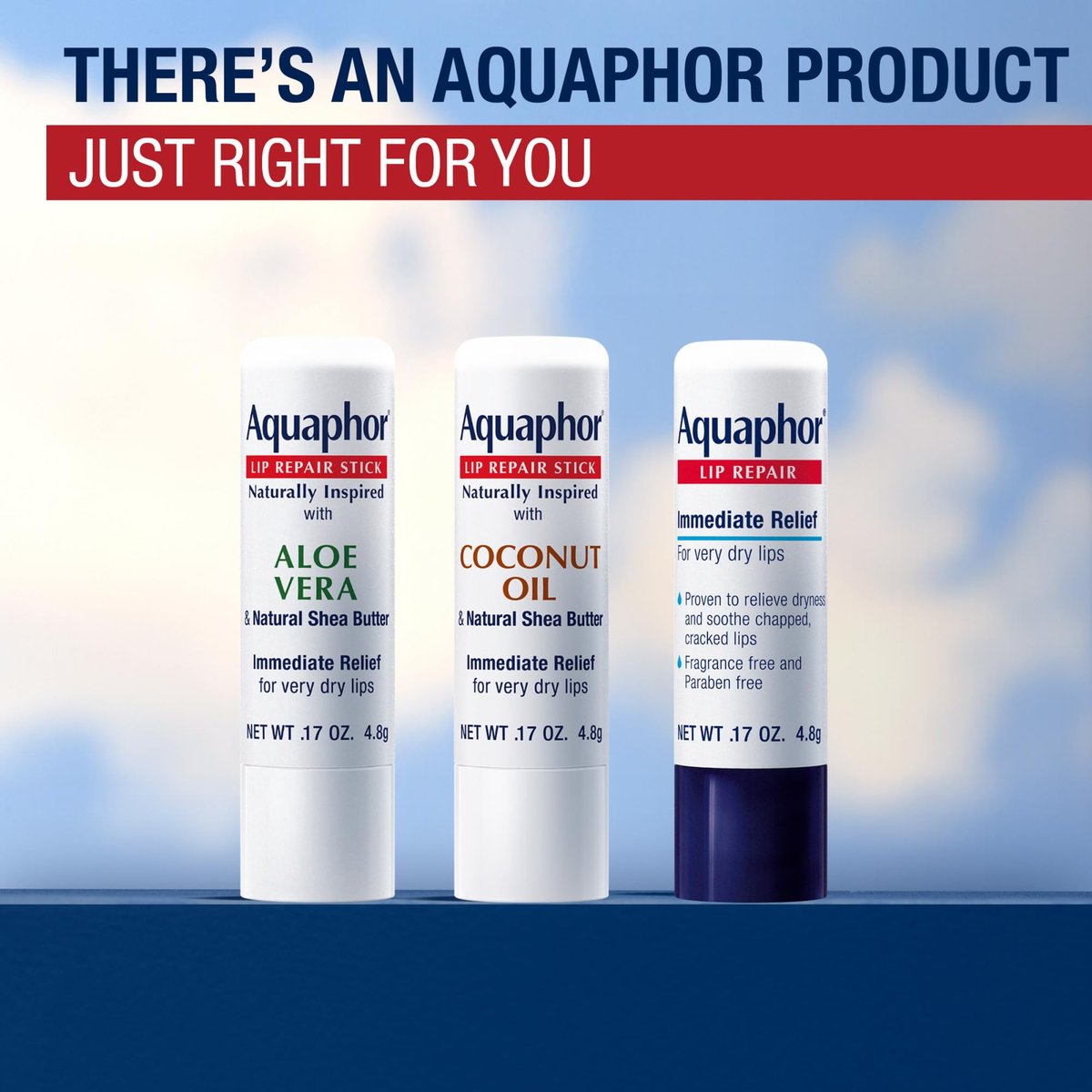 Aquaphor Naturally Inspired Lip Repair Stick Four (4) Pack - Shea Butter, Coconut Oil & Aloe Vera Lip Balm Set Avelisse