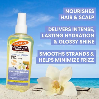 Palmer's Cocoa Butter Formula Tahitian Vanilla Hair & Scalp Oil, 5.1 Fl Oz - Hydrating & Nourishing Oil with Vitamin E & Acacia Honey for Shine, Smoothness & Frizz Control, All Hair Types