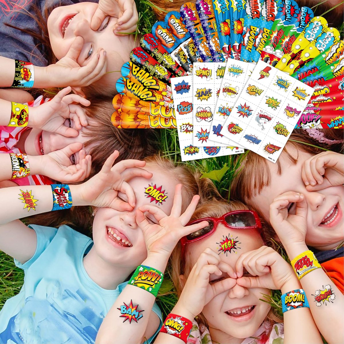 Cherisnowy 72-Piece Hero Party Set: 48 Temporary Tattoos & 24 Slap Bracelets for Kids' Birthday, Baby Shower, Classroom Rewards, and Party Decor - görsel 13