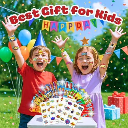 Cherisnowy 72-Piece Hero Party Set: 48 Temporary Tattoos & 24 Slap Bracelets for Kids' Birthday, Baby Shower, Classroom Rewards, and Party Decor