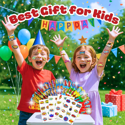 Cherisnowy 72-Piece Hero Party Set: 48 Temporary Tattoos & 24 Slap Bracelets for Kids' Birthday, Baby Shower, Classroom Rewards, and Party Decor