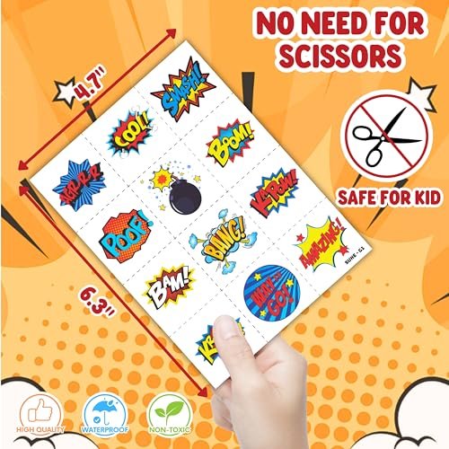 Cherisnowy 72-Piece Hero Party Set: 48 Temporary Tattoos & 24 Slap Bracelets for Kids' Birthday, Baby Shower, Classroom Rewards, and Party Decor - görsel 10