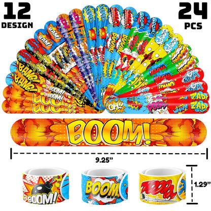 Cherisnowy 72-Piece Hero Party Set: 48 Temporary Tattoos & 24 Slap Bracelets for Kids' Birthday, Baby Shower, Classroom Rewards, and Party Decor