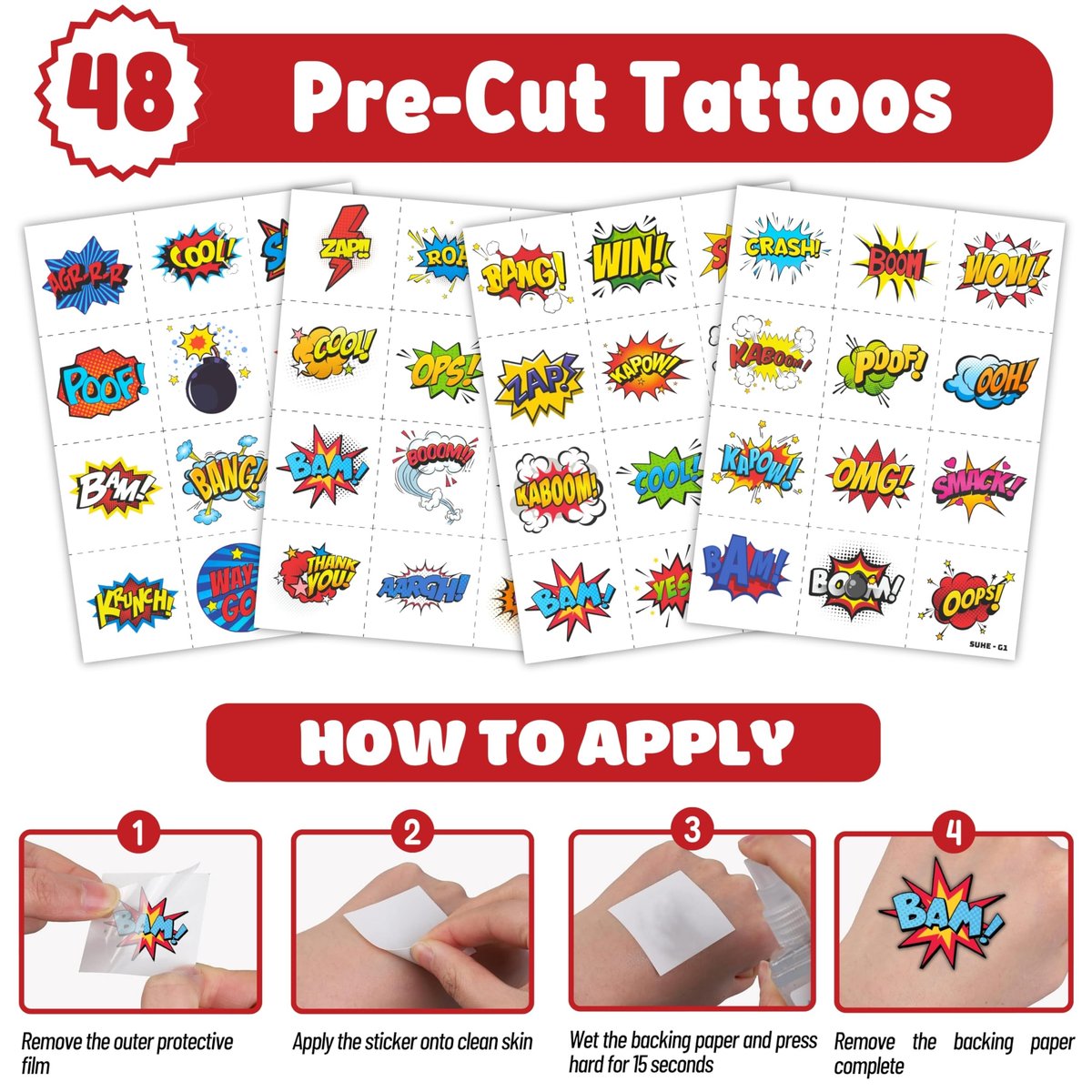 Cherisnowy 72-Piece Hero Party Set: 48 Temporary Tattoos & 24 Slap Bracelets for Kids' Birthday, Baby Shower, Classroom Rewards, and Party Decor - görsel 11