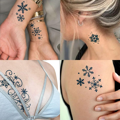 CHARLENT Snowflake Semi-Permanent Tattoos for Women Adults - Realistic Fake Tattoos Last 2 Weeks, Waterproof, Fades Naturally, Dark Blue
