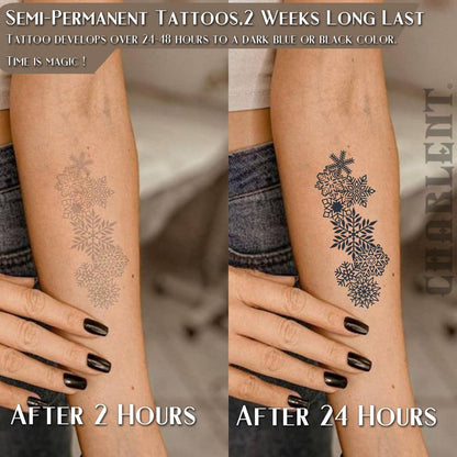 CHARLENT Snowflake Semi-Permanent Tattoos for Women Adults - Realistic Fake Tattoos Last 2 Weeks, Waterproof, Fades Naturally, Dark Blue