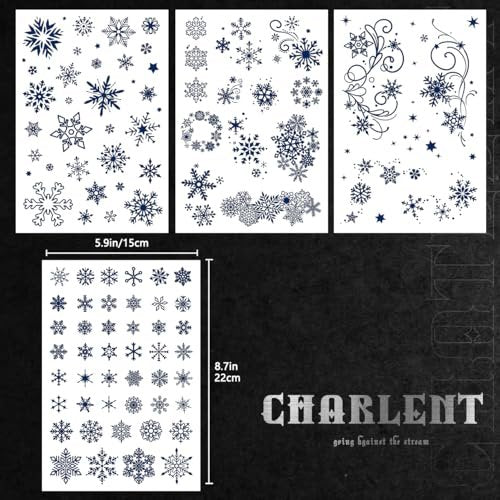 CHARLENT Snowflake Semi-Permanent Tattoos for Women Adults - Realistic Fake Tattoos Last 2 Weeks, Waterproof, Fades Naturally, Dark Blue - görsel 6