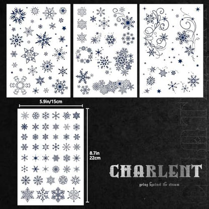 CHARLENT Snowflake Semi-Permanent Tattoos for Women Adults - Realistic Fake Tattoos Last 2 Weeks, Waterproof, Fades Naturally, Dark Blue