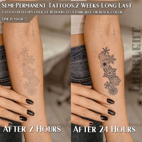 CHARLENT Snowflake Semi-Permanent Tattoos for Women Adults - Realistic Fake Tattoos Last 2 Weeks, Waterproof, Fades Naturally, Dark Blue - görsel 4