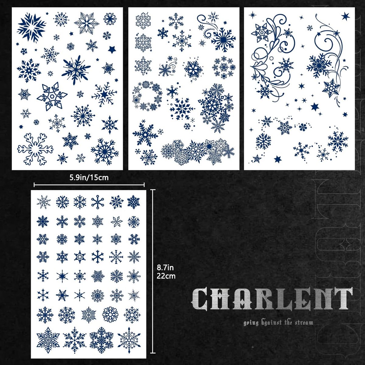 CHARLENT Snowflake Semi-Permanent Tattoos for Women Adults - Realistic Fake Tattoos Last 2 Weeks, Waterproof, Fades Naturally, Dark Blue - görsel 5