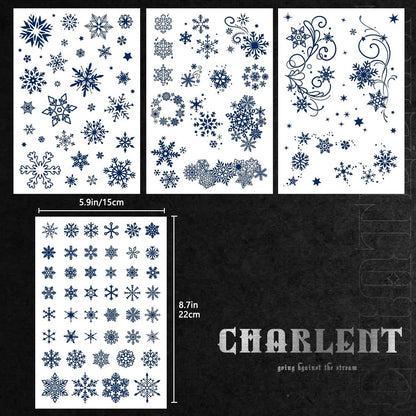 CHARLENT Snowflake Semi-Permanent Tattoos for Women Adults - Realistic Fake Tattoos Last 2 Weeks, Waterproof, Fades Naturally, Dark Blue