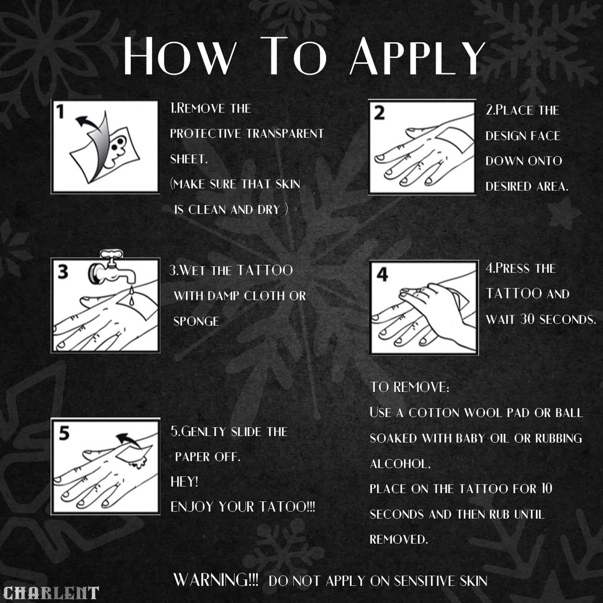 CHARLENT Snowflake Semi-Permanent Tattoos for Women Adults - Realistic Fake Tattoos Last 2 Weeks, Waterproof, Fades Naturally, Dark Blue - görsel 13