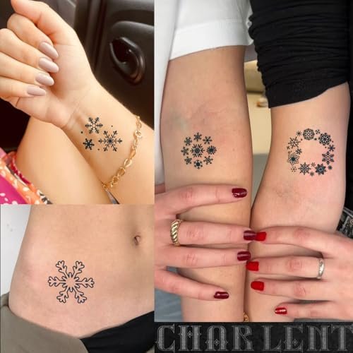 CHARLENT Snowflake Semi-Permanent Tattoos for Women Adults - Realistic Fake Tattoos Last 2 Weeks, Waterproof, Fades Naturally, Dark Blue - görsel 8