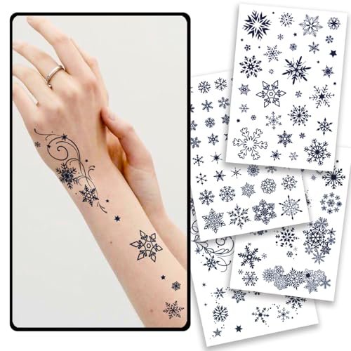 CHARLENT Snowflake Semi-Permanent Tattoos for Women Adults - Realistic Fake Tattoos Last 2 Weeks, Waterproof, Fades Naturally, Dark Blue - görsel 2