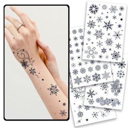 CHARLENT Snowflake Semi-Permanent Tattoos for Women Adults - Realistic Fake Tattoos Last 2 Weeks, Waterproof, Fades Naturally, Dark Blue