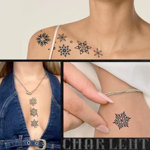 CHARLENT Snowflake Semi-Permanent Tattoos for Women Adults - Realistic Fake Tattoos Last 2 Weeks, Waterproof, Fades Naturally, Dark Blue - görsel 12